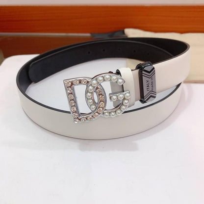 Dolce Gabbana Calfskin belt with bejeweled DG logo &