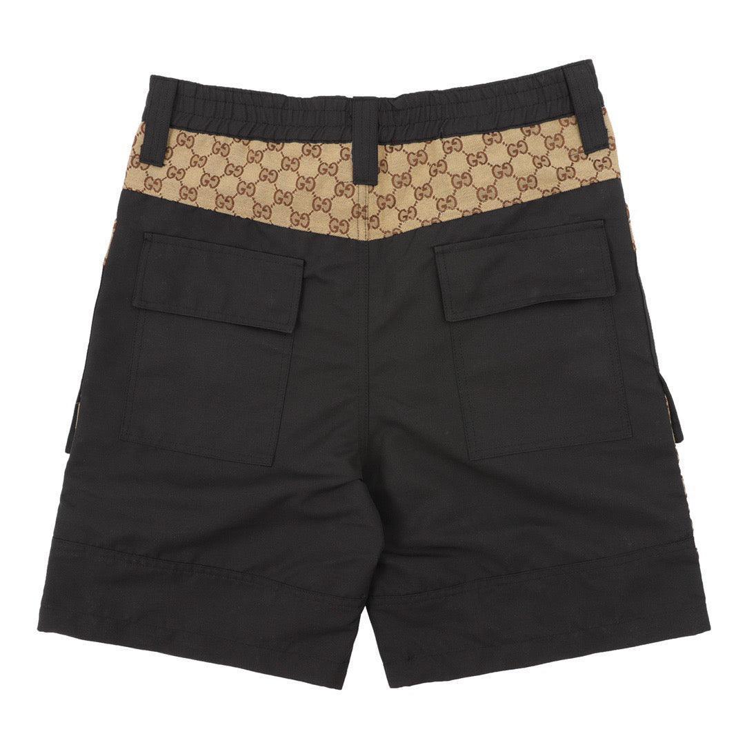 Gucci Dark Grey Bermuda Shorts with GG Canvas Inserts in Cotton