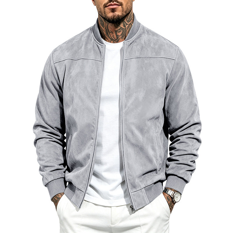 Mens Suede Stand Collar Bomber Jacket