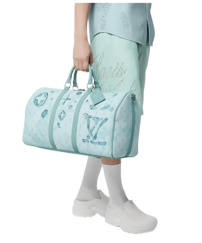 Louis Vuitton White &amp; Blue Aquagarden Monogram Keepall 50