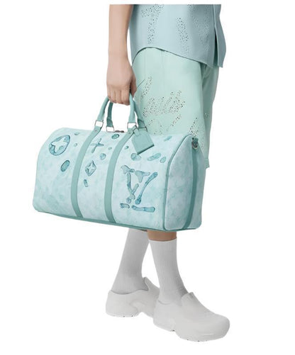 Louis Vuitton White &amp; Blue Aquagarden Monogram Keepall 50