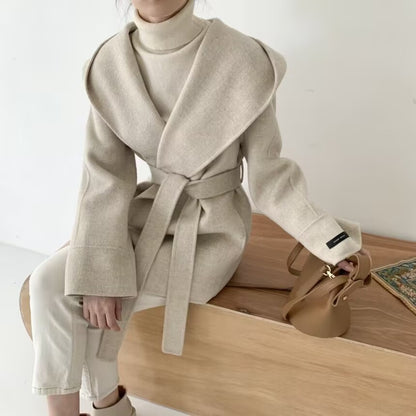 Womens Hooded Woolen Cloak Jacket
