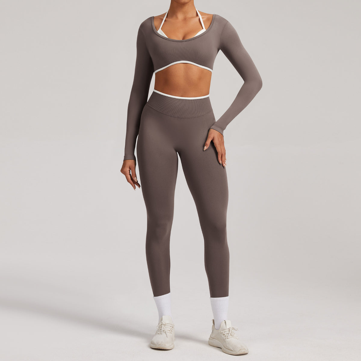 Seamless White Hemmed Yoga Suit for Women