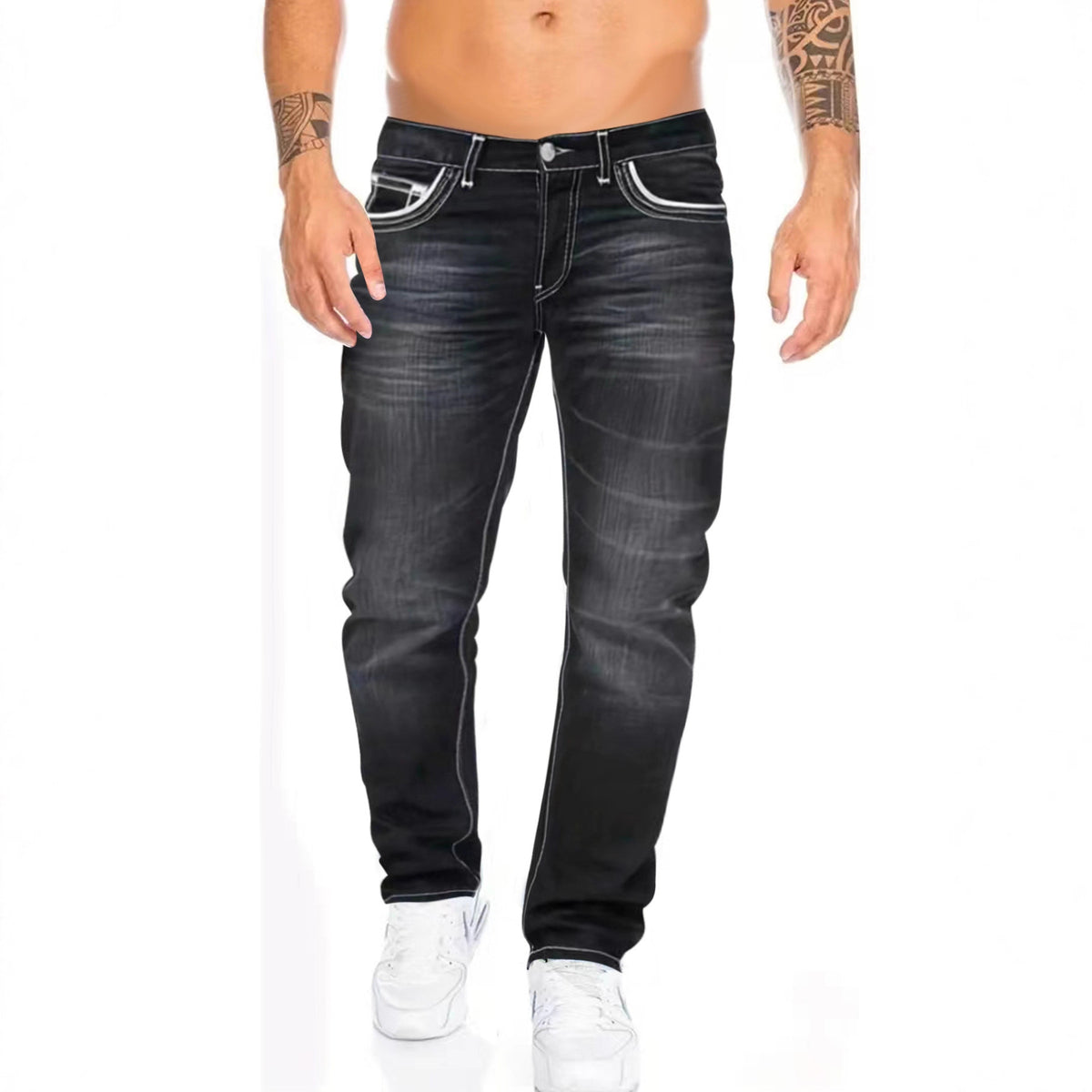 Mens Slim-Fit Double-Stitched Jeans