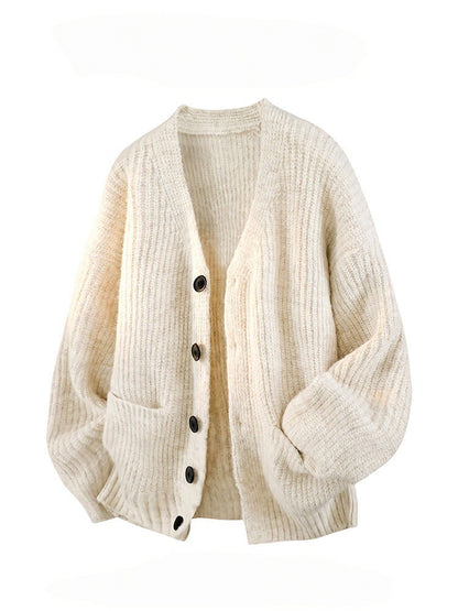 Mens V-Neck Knit Shirt Relaxed Fit Long Sleeve Top