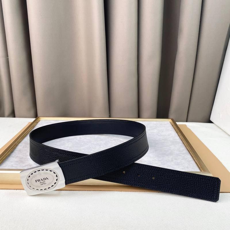 Prada Leather Belt Brushed Silver Buckle &