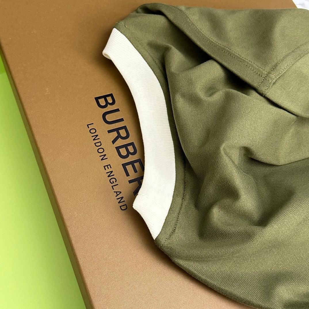 Burberry Green &amp; White T-Shirt Without Collar - Premium Cotton Comfort