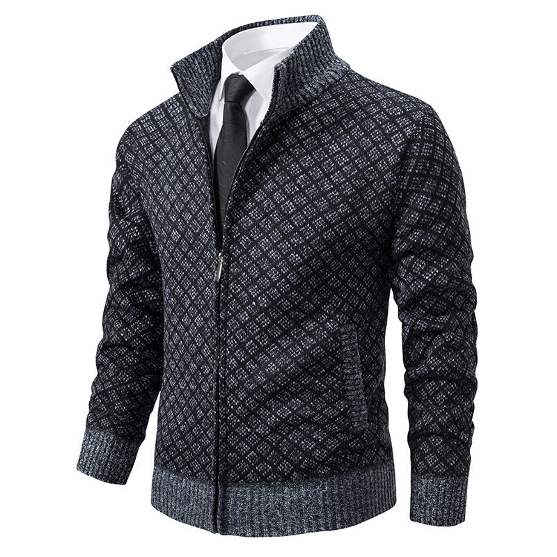 Autumn and Winter Velvet Thickeneded Casual Cardigan Sweater Men&