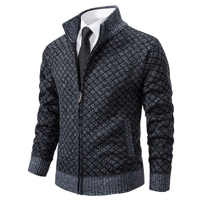 Autumn and Winter Velvet Thickeneded Casual Cardigan Sweater Men&