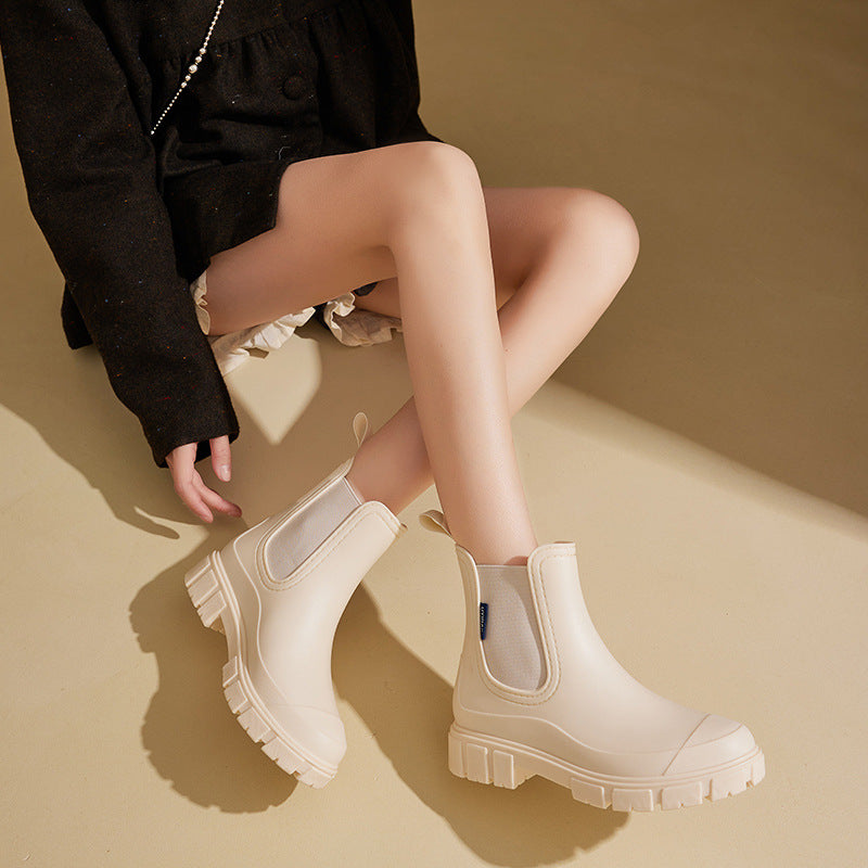 Women Waterproof Mid-Calf PVC Rain Boots with Non-Slip Sole