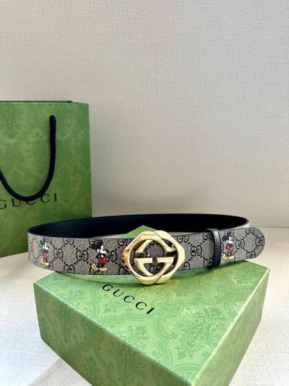 GUCCI x Mickey Mouse Embellished coated-canvas and leather belt &
