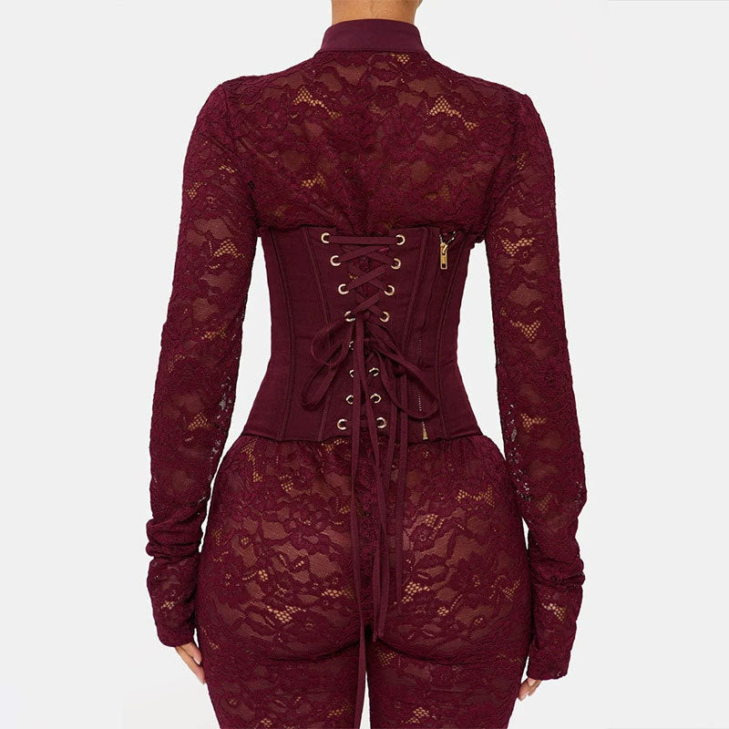 Elegant Lace-Up Bodycon Jumpsuit