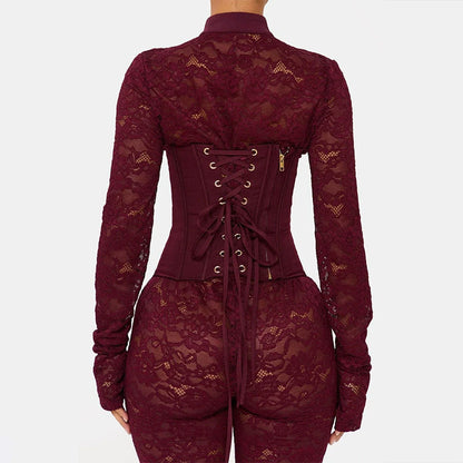 Elegant Lace-Up Bodycon Jumpsuit
