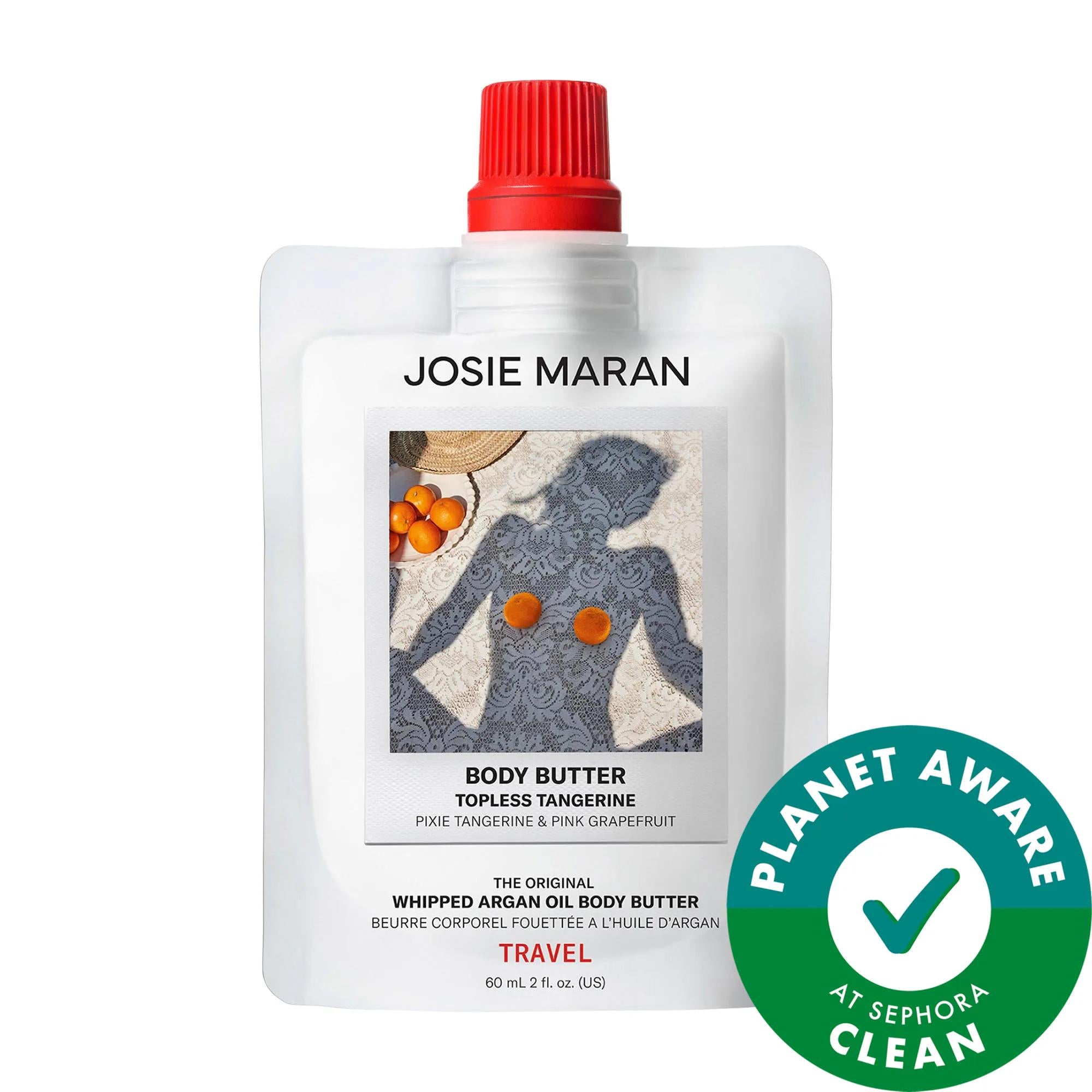 Josie Maran Mini Topless Tangerine Argan Oil Body Butter: Refillable, Firming, Natural &amp; Ultra-Hydrating for Dry Skin - Plant-Based Scent