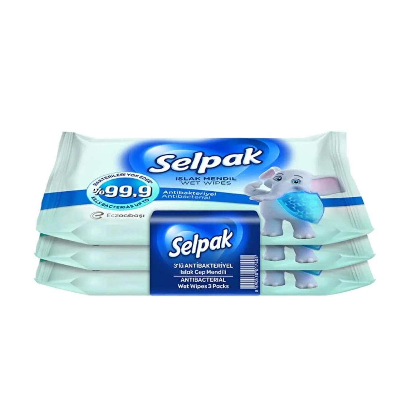 Selpak Cleansing Pocket Wet Wipes for Hands &amp; Face 3-Pack