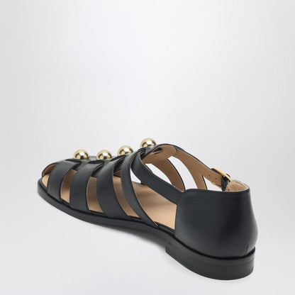 Valentino Garavani Black Leather Fisherman Sandals With Studs
