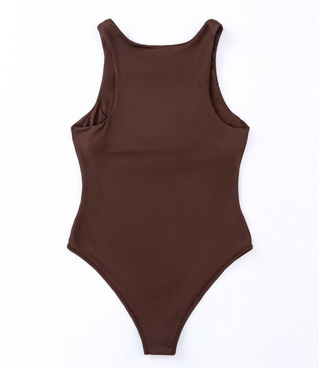 Seamless Crew Neck Bodysuit - Brown