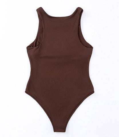 Seamless Crew Neck Bodysuit - Brown