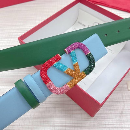 VALENTINO GARAVANI V logo Rainbow Reversible Leather Belt &