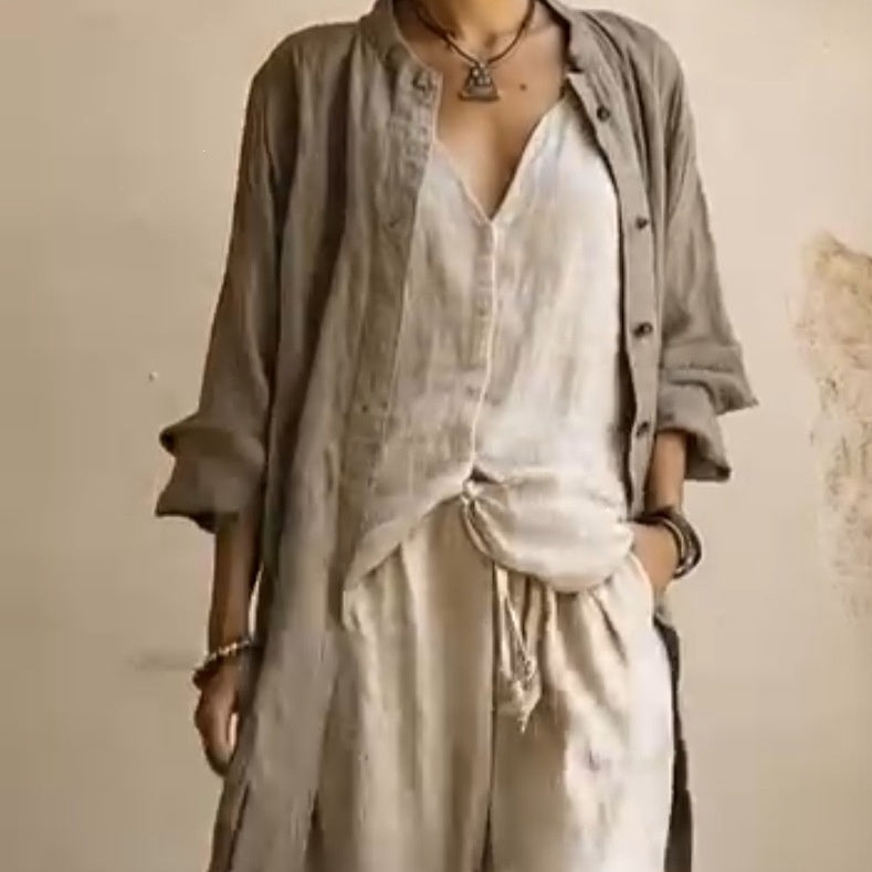 Women Solid Color Wide Leg Pants Set