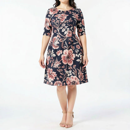 Connected Apparel 3/4 Sleeve Jewel Neck Knee Length Sheath Dress, Size 24W
