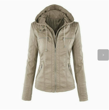 Womens PU Leather Motorcycle Jacket
