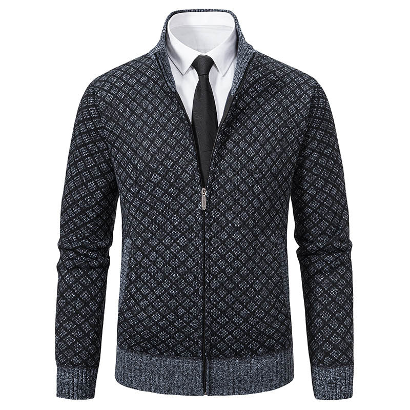 Autumn and Winter Velvet Thickeneded Casual Cardigan Sweater Men&