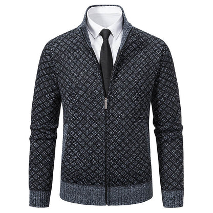 Autumn and Winter Velvet Thickeneded Casual Cardigan Sweater Men&