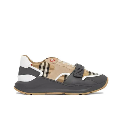 Burberry Ramsey Vintage Check Suede Leather Sneakers Grey Archive Beige