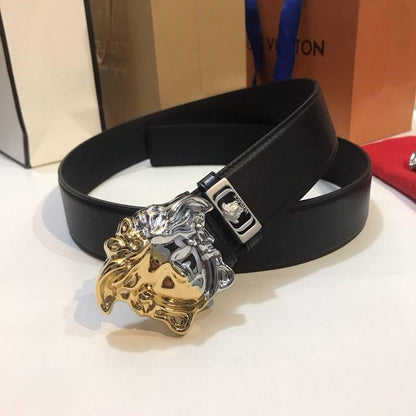 Versace Medusa 2 Tone Skinny Belt Black Leather