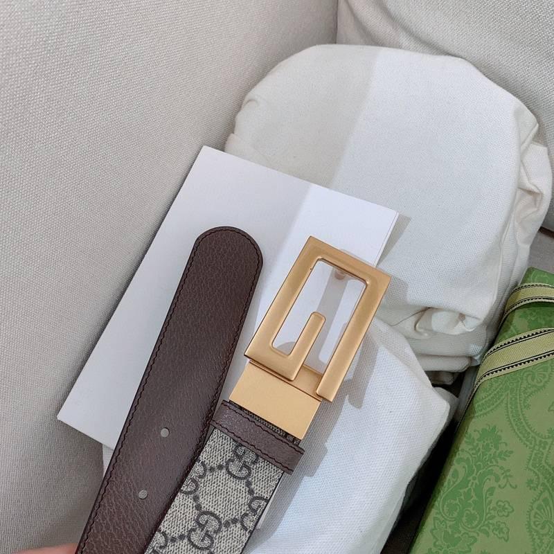 GUCCI Embellished coated-canvas and leather belt &