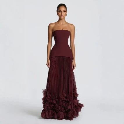 Elegant Long Evening Dress with Petal Details