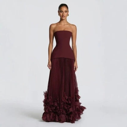 Elegant Long Evening Dress with Petal Details