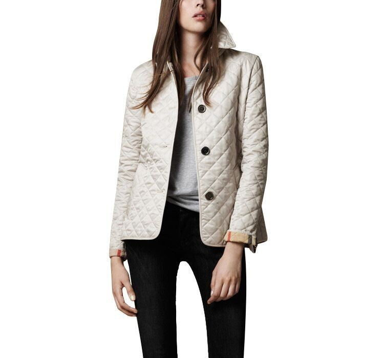 Slim Fit Quilted Jacket with Lapel Collar