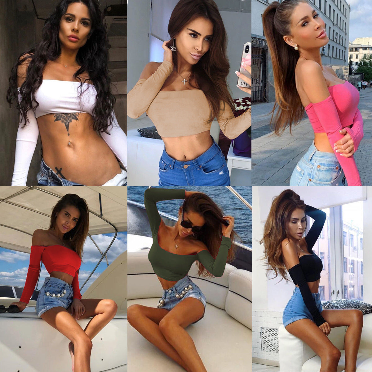 Sexy One-Shoulder Long Sleeve Tops