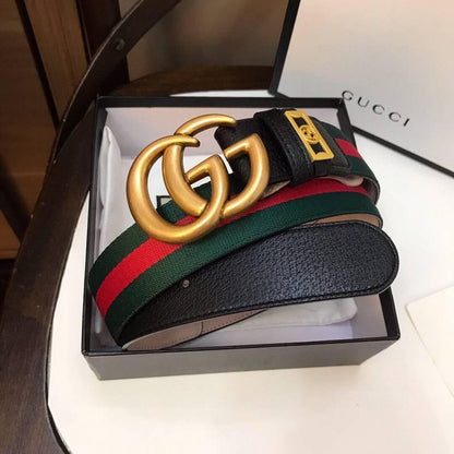 Gucci GG Marmont Web Belt Canvas and Leather &