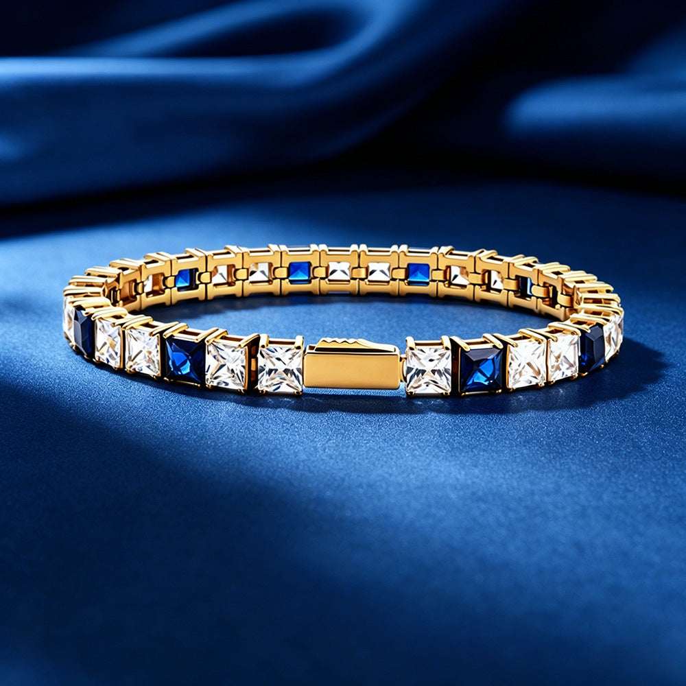 Stainless Steel Tennis Chain Bracelet Square Zircon Light Luxury Jewelry