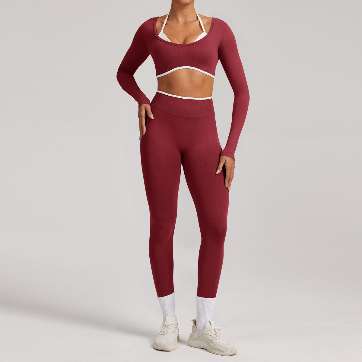 Seamless White Hemmed Yoga Suit for Women