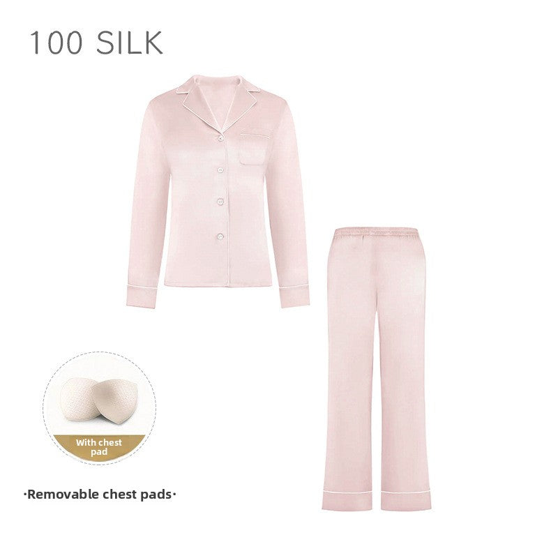 Women?s high-end 100% mulberry silk loungewear set with built-in bra pads.