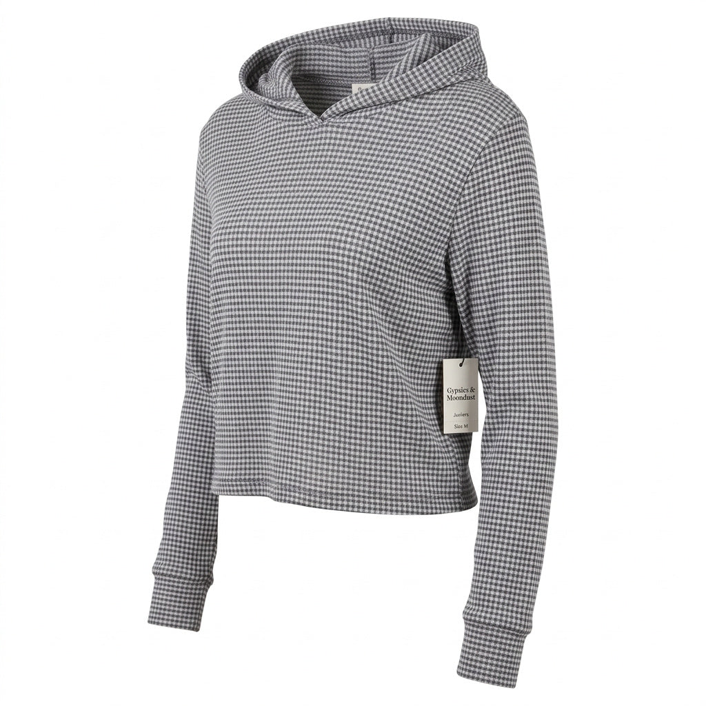 Gypsies &amp; Moondust Juniors Cropped Gingham Hoodie, Size Medium