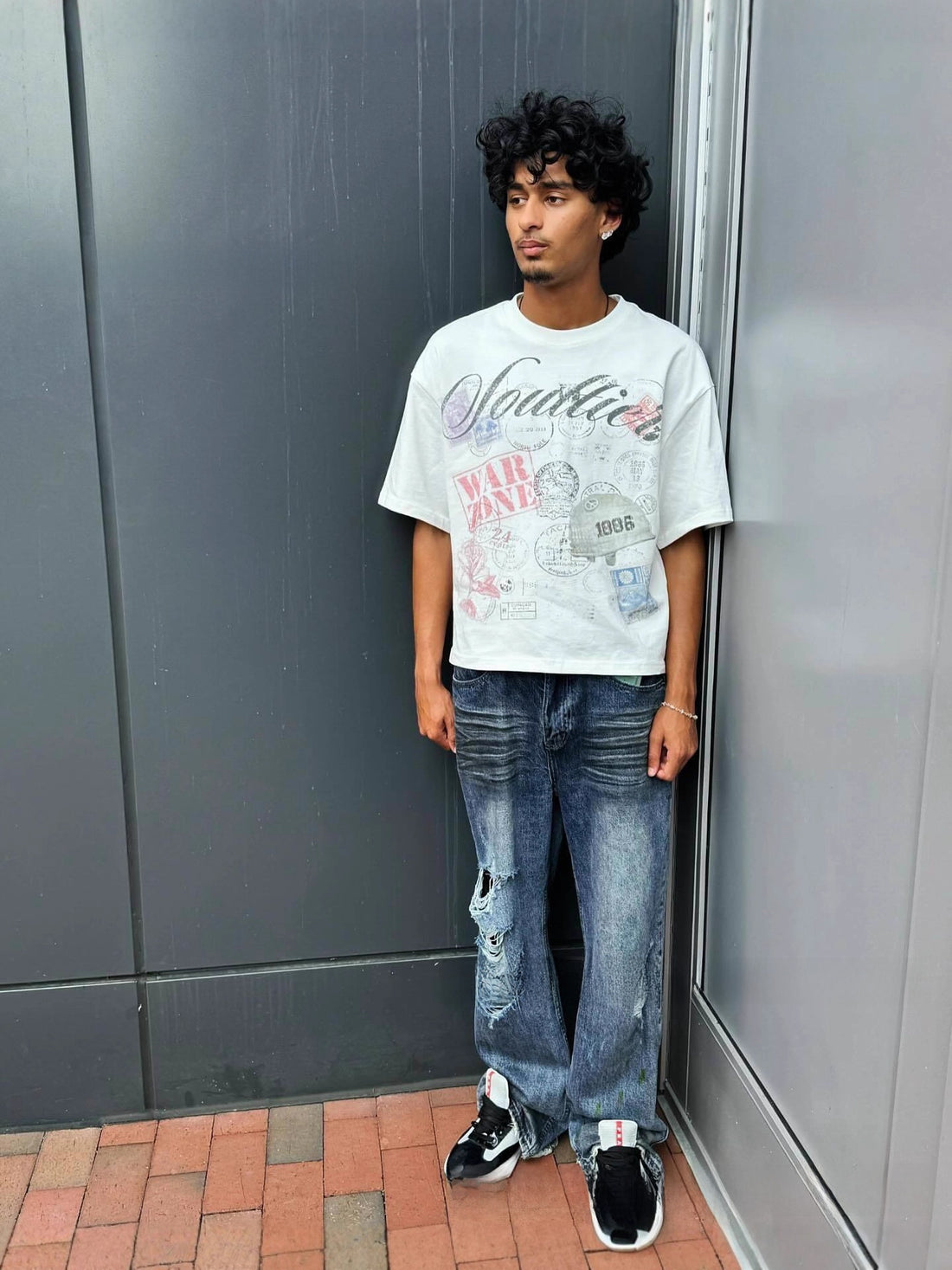 Graffiti Print Cotton Loose Top