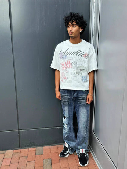 Graffiti Print Cotton Loose Top
