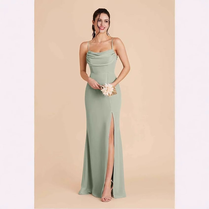 Convertible Off-Shoulder Long Evening Gown with Slit