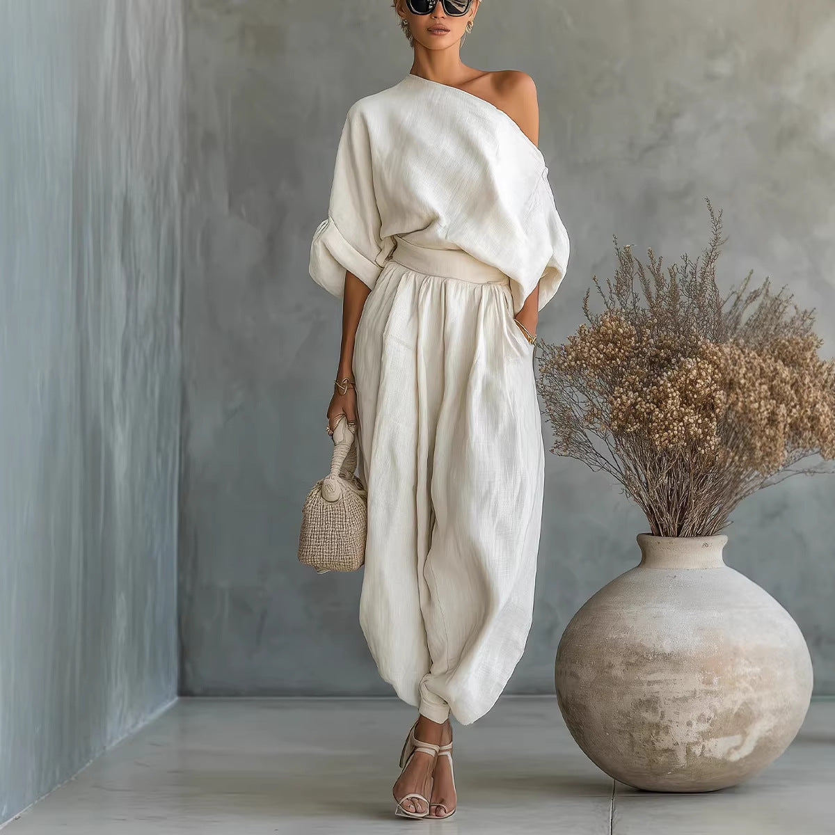 Womens Polyester Wide Leg Pants Suit