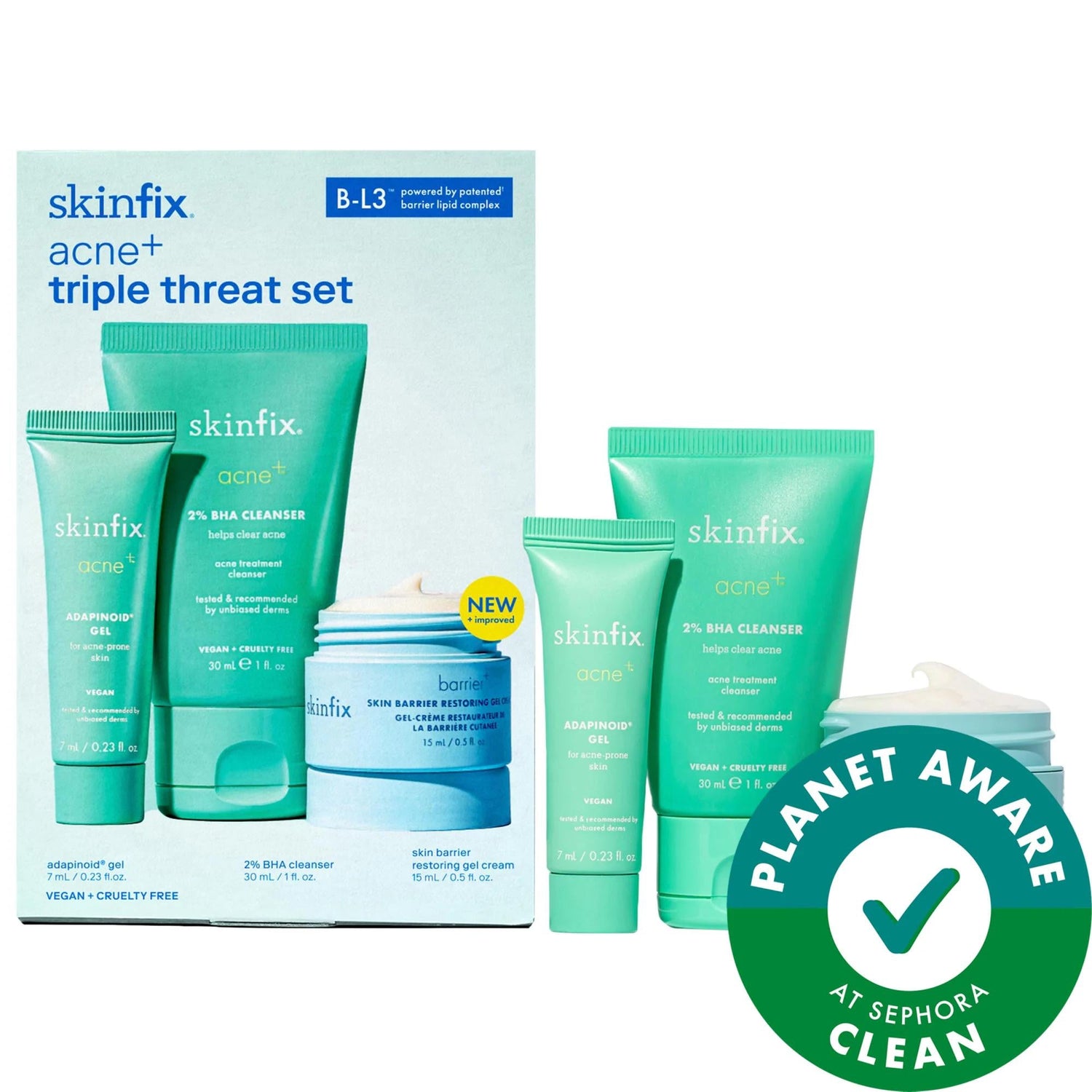 acne+ Triple Threat Set with Salicylic Acid &amp; Niacinamide - Clinically Tested Acne Treatment for Oily Skin