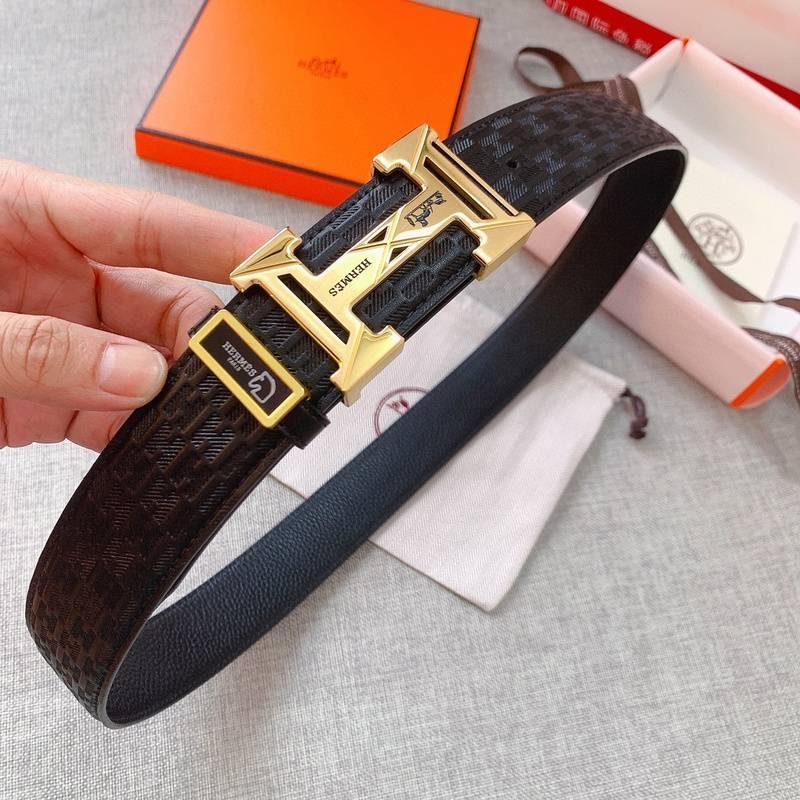 Hermès Black Leather Belt - Iconic Gold H Buckle for Men