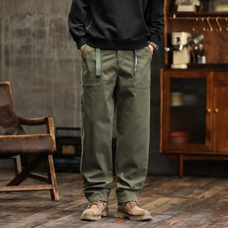 Mens American Retro Cargo Pants Loose Straight Casual Trousers