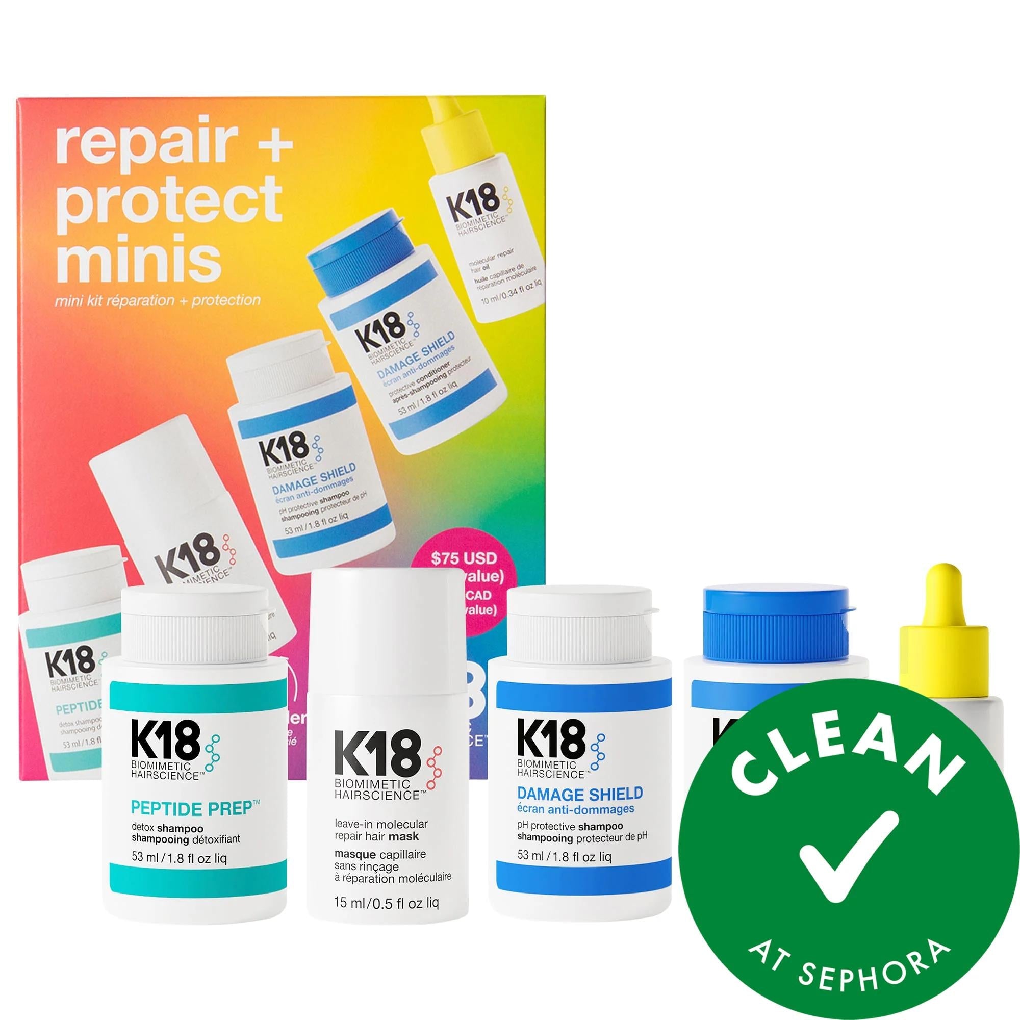 K18 Repair + Protect Minis Kit: Biotech Hair Repair for Damaged Hair, Split Ends &amp; Heat/UV Protection - Cruelty-Free Hair Care