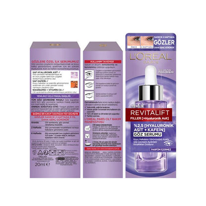 Loreal Paris Revitalift Filler: Hyaluronic Acid + Caffeine Eye Serum - Reduce Dark Circles, Wrinkles, &amp; Puffiness for Brighter Eyes