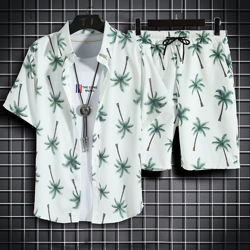 Mens Quick Dry Floral Shirt and Shorts Set